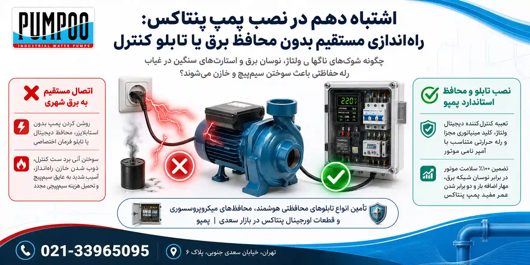 نصب بدون محافظ برق یا تابلو کنترل