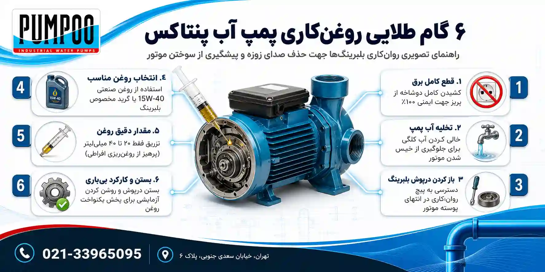 مراحل روغن‌کاری پمپ آب پنتاکس (قدم به قدم)