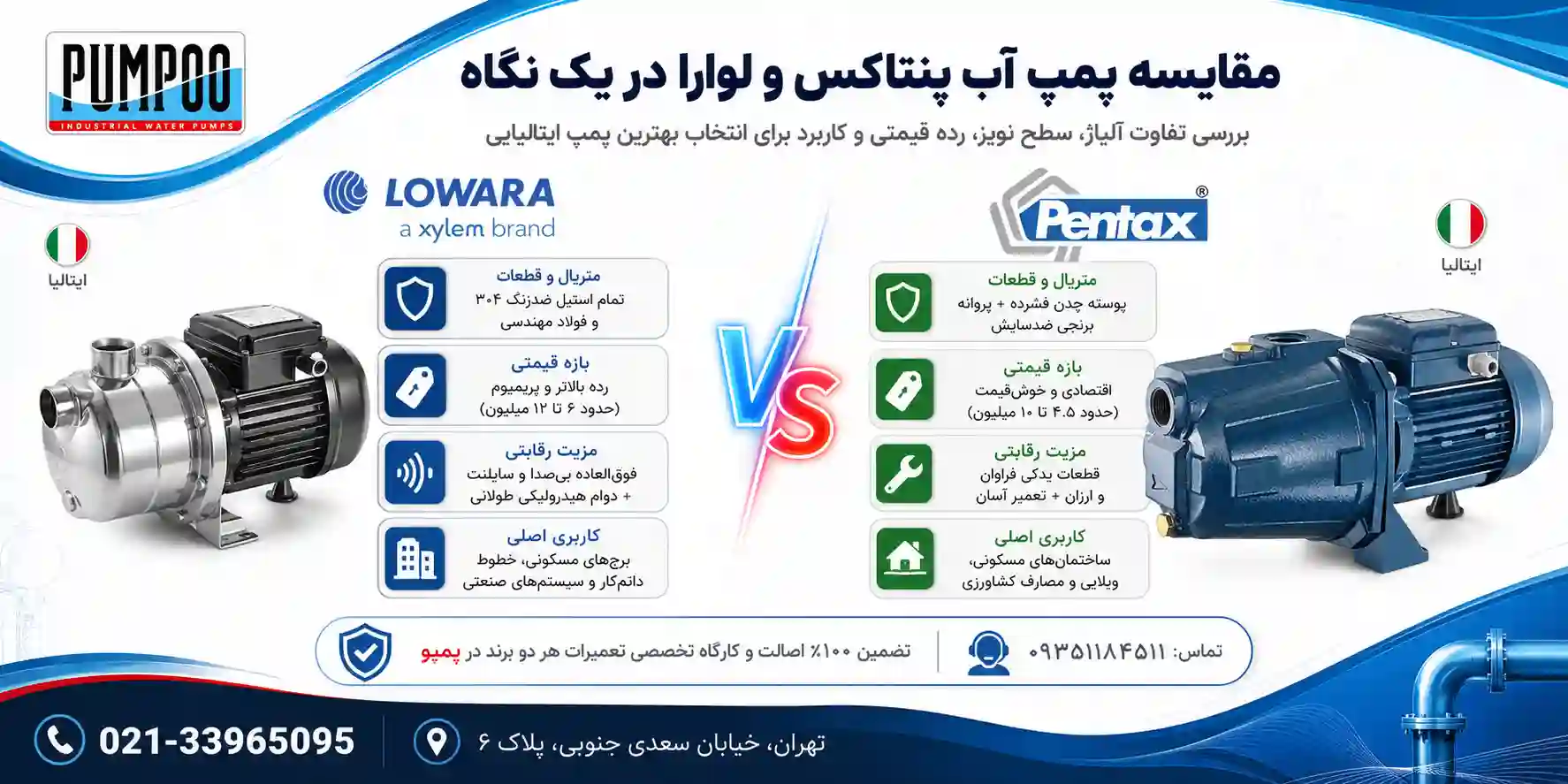 مقایسه برندهای پنتاکس (Pentax) و لوارا (Lowara)